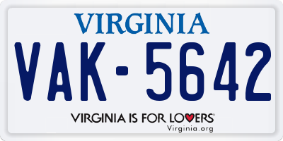 VA license plate VAK5642