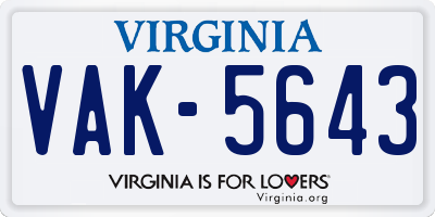 VA license plate VAK5643