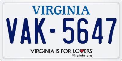 VA license plate VAK5647