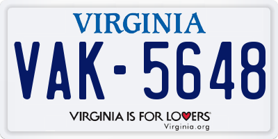 VA license plate VAK5648