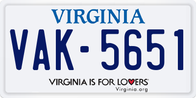 VA license plate VAK5651