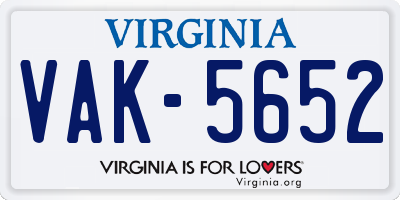 VA license plate VAK5652