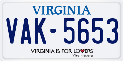 VA license plate VAK5653