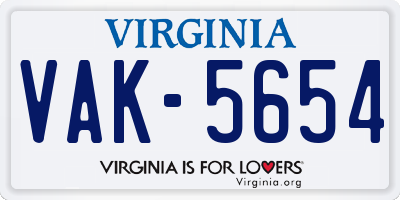 VA license plate VAK5654