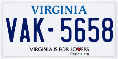 VA license plate VAK5658