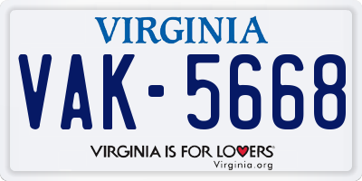 VA license plate VAK5668
