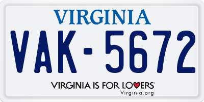 VA license plate VAK5672
