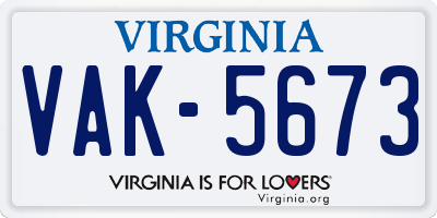 VA license plate VAK5673