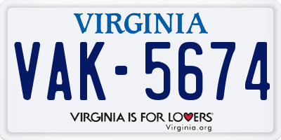 VA license plate VAK5674