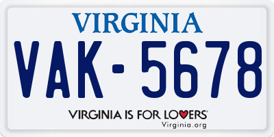 VA license plate VAK5678