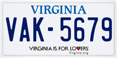 VA license plate VAK5679