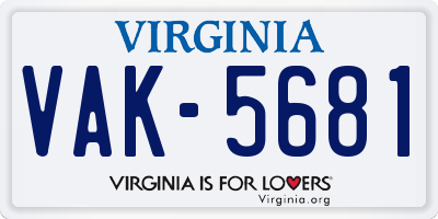 VA license plate VAK5681