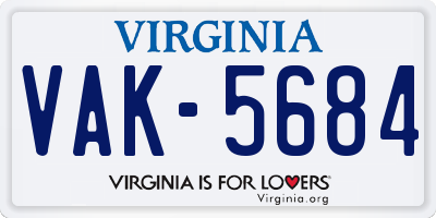 VA license plate VAK5684