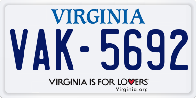 VA license plate VAK5692