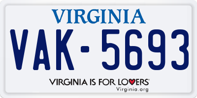 VA license plate VAK5693