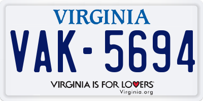 VA license plate VAK5694