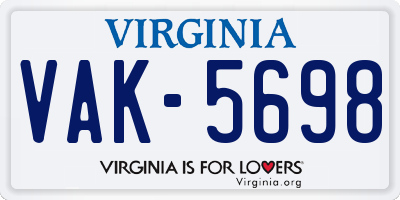 VA license plate VAK5698