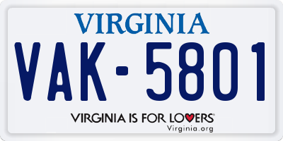 VA license plate VAK5801