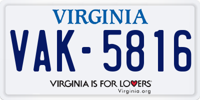 VA license plate VAK5816