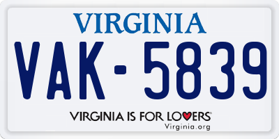 VA license plate VAK5839