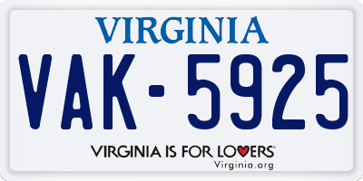 VA license plate VAK5925