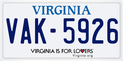 VA license plate VAK5926