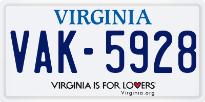 VA license plate VAK5928