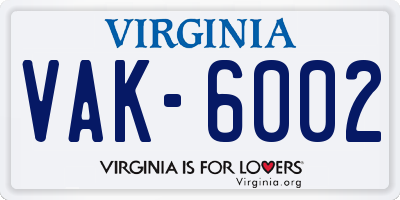 VA license plate VAK6002