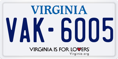 VA license plate VAK6005