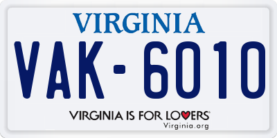 VA license plate VAK6010