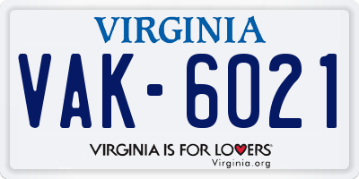 VA license plate VAK6021