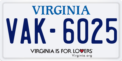 VA license plate VAK6025