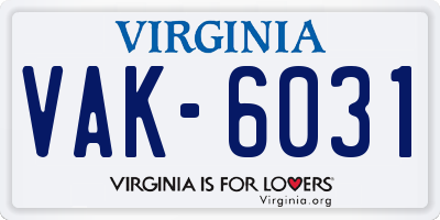 VA license plate VAK6031