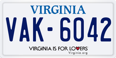 VA license plate VAK6042