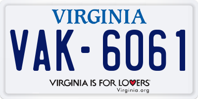 VA license plate VAK6061