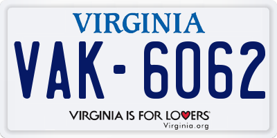 VA license plate VAK6062