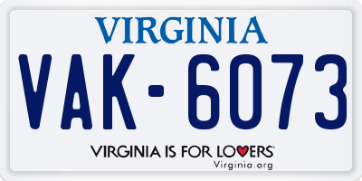 VA license plate VAK6073