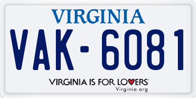 VA license plate VAK6081