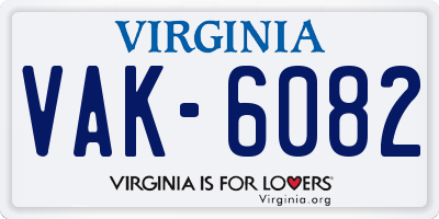 VA license plate VAK6082