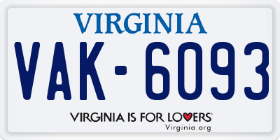 VA license plate VAK6093