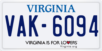 VA license plate VAK6094