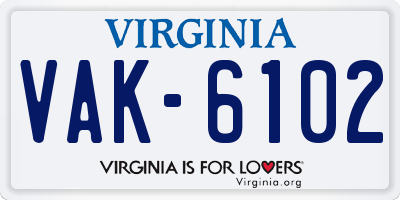 VA license plate VAK6102
