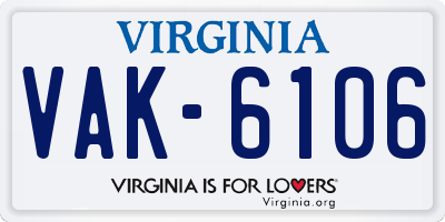 VA license plate VAK6106
