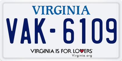 VA license plate VAK6109