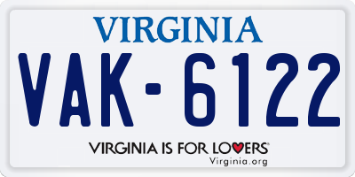 VA license plate VAK6122