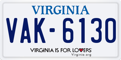 VA license plate VAK6130