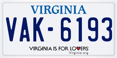 VA license plate VAK6193