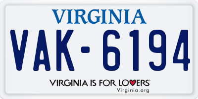 VA license plate VAK6194
