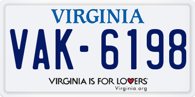 VA license plate VAK6198