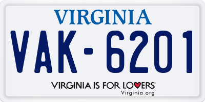 VA license plate VAK6201